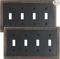 2-Pack Quad Toggle Light Switch Cover Plate, 4 Gang Metal Switch Plate Covers, Aged Bronze Pearls Decorative Wall Plate, Corrosion Resistant