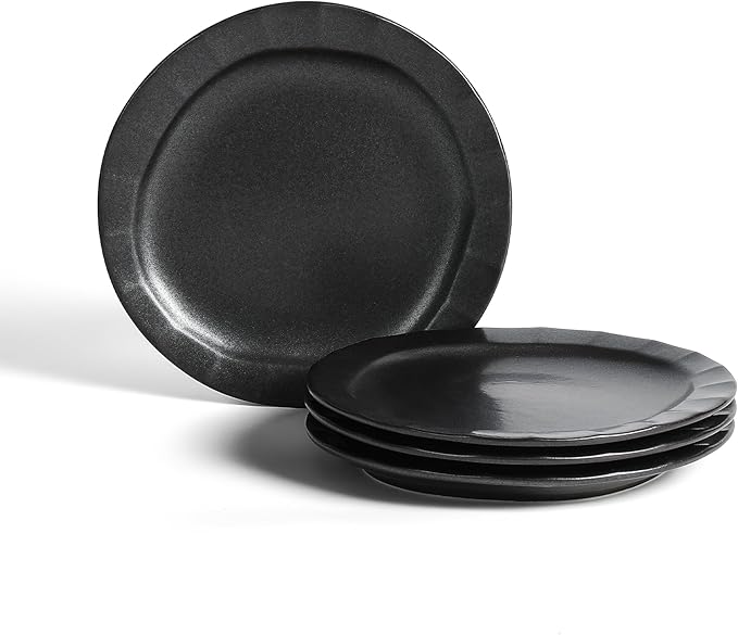 Stone Lain Oasis 4-Piece Salad Plate Set Stoneware, Black