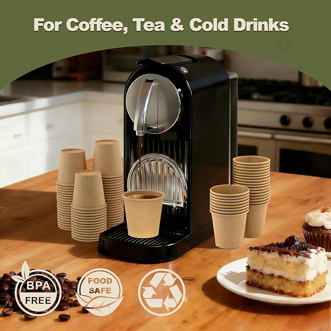 5 oz 300 Pack Disposable Coffee Cups, Bulk Brown Disposable Paper Cups, Coffee Cups for Hot Tea, Chocolate and Cold Drinks