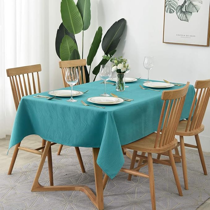 maxmill Square Table Cloth Swirl Design Water Proof Wrinkle Free Spillproof Heavy Weight Soft Tablecloth Decorative Fabric Table Cover for Outdoor and Indoor Use Square 70 x 70 Inch Teal