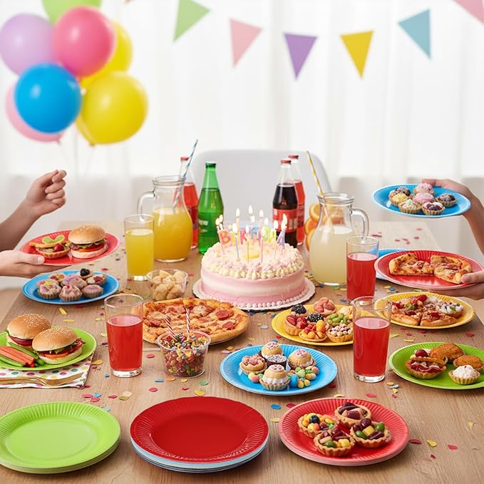 300 PCS Dessert Paper Plates Bulk, 7" Disposable Plates, Microwaveable Solid Construction, Round Colored Paper Plates for Parties Weddings Birthdays Everyday Use