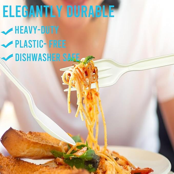 250 Count Compostable Disposable Non Plastic Forks, Large Heavy Duty Biodegradable Utensils, Eco Friendly Durable Sturdy Recyclable Forks Flatware Silverware for Party Wedding Daily Use