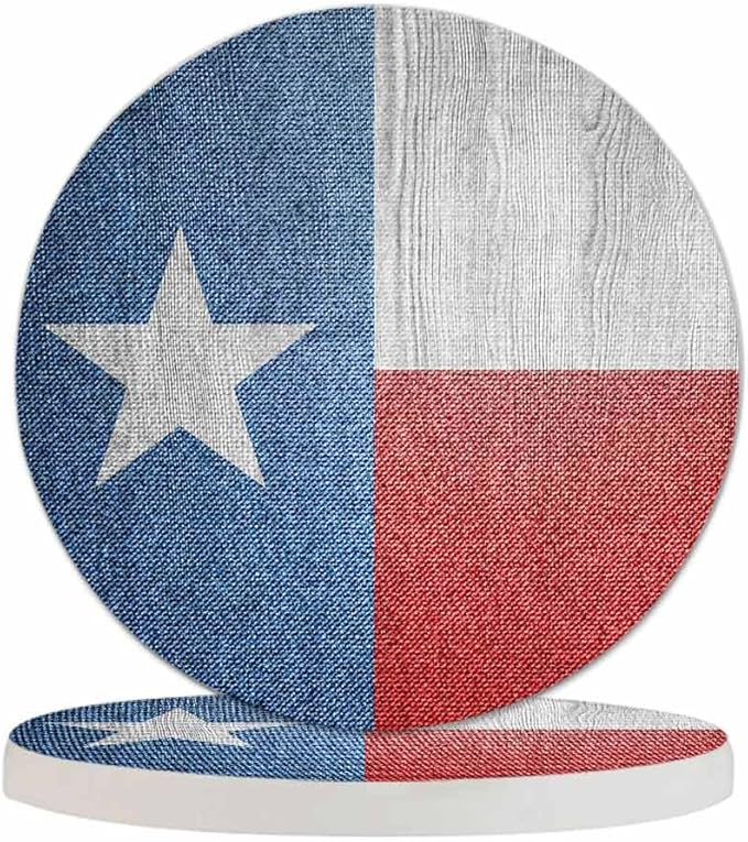 Texas Flag Coasters for Drinks Red White and Blue Board Texture Wooden Style Patriotic for Tabletop Protection Coffee Table Living Room Kitchen Office Home Decor 2 Pcs,4 Inch