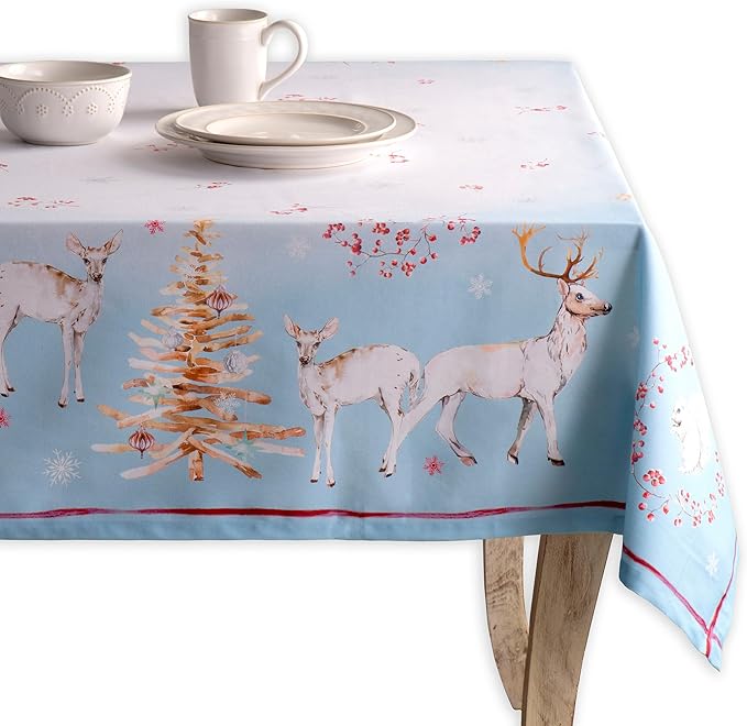 Maison d' Hermine Table Cloth Rectangle Table 100% Cotton 70 x 120 Inches Fall Tablecloth Reusable Everyday Use for Thanksgiving Christmas Decorations Dining Farmhouse Party (Fairy Tale Forest)