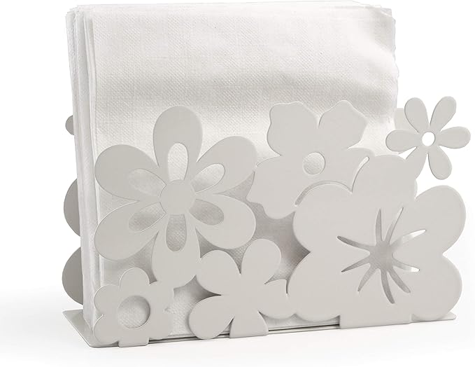Mango Steam Tabletop Napkin/Tissue & Letter Holder For Home, Kitchen, Restaurants (Flower, White)