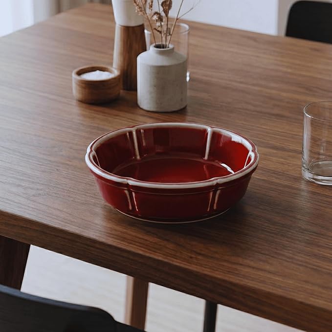 7.8" Oxblood Red Ceramic Decorative Bowl for Kitchen & Entryway Table, Fruit and Keys(Red)