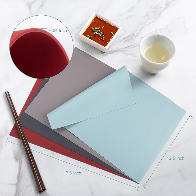 Silicone Placemats, Placemats for Dining Table, Kids Placemats Set of 4, Non-Slip,Waterproof, Heat Resistant Table Protector, Outdoor Placemat for Patio Table (Wine Red)