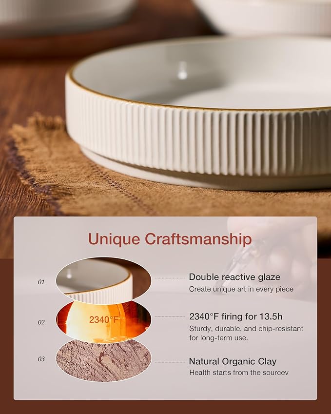famiware Star 7.5" Pasta Bowls Set, Salad Bowl Set of 4, Double Reactive Glaze, Stackable, Ideal for Your Friend for Housewarming, Festivals, White