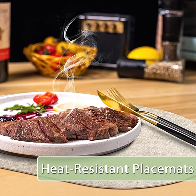 Placemats for Dining Table Set of 4 Non-Slip, Heat Resistant Oval Leather Placemat Double Layer, Waterproof Table Mats Easy to Clean for Kitchen Dining Room Coffee Office Table, Beige