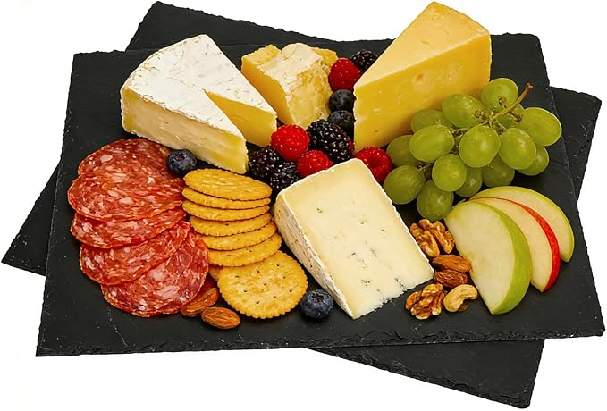 2PCS 16inch*12inch Slate Cheese Board Tray charcuterie Boards Slate placemats,Natural Food Contact Safe Stone,Suitable for Sushi, Party, Gift, Fruit, Meat