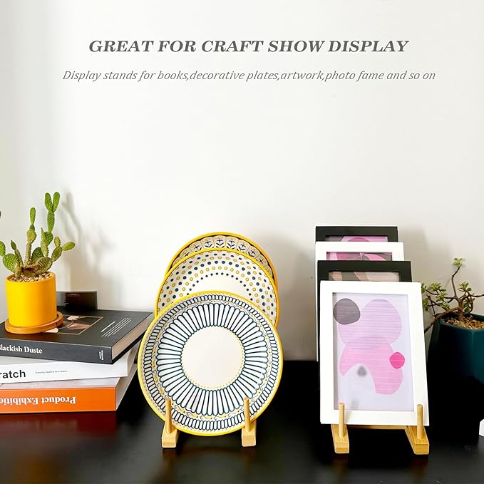 5 Pack Plate Stands For Display,Wooden Multi Plate Holder Cabinet Organizer, 5-Tier Craft Show Vendor Counter Display Rack For Tabletop Book, Art prints, and Platter