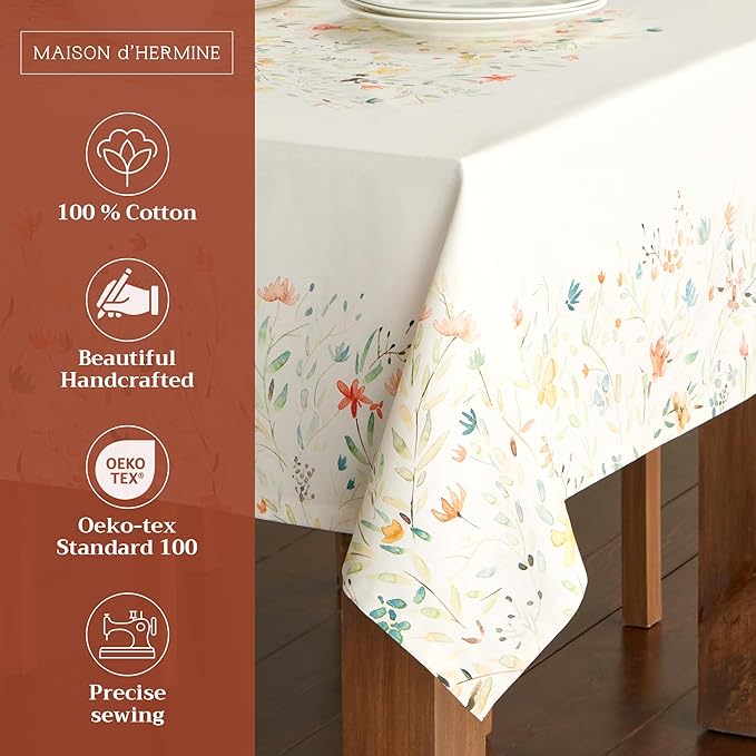 Maison d' Hermine Table Cloth Rectangle Table 100% Cotton 70 x 140 Inches Tablecloth Reusable Decorative for Dining Room Farmhouse Home Valentines Day Decorations Spring Summer - Colmar