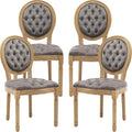 Vintage French Dining Chairs Set of 4, Round Back Velvet Upholstered Accent Chairs with Nailhead Trim and Solid Wood Frame, Elegant Sillas de Comedor for Dining Room & Kitchen, Gray