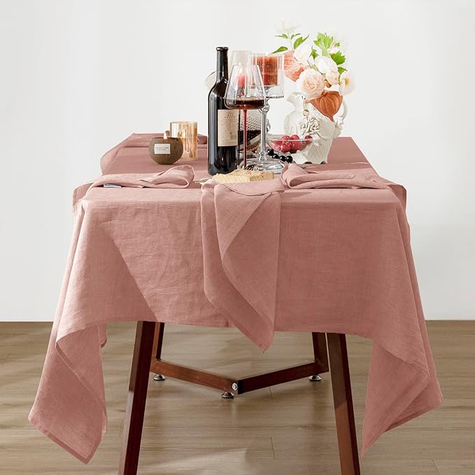 Talasily Linen Tablecloth 100% Pure Linen Table Cloth 60x84 Inches Rectangle Tablecloths Washable Cloths for Kitchen, Dining, Buffet Parties, Holidays, Picnic, Weddings and Restaurants-Muddy Pink