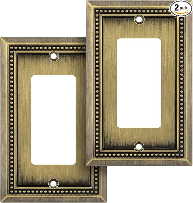 Henne Bery Sunken Pearls Heavy Duty Decorative Wall Plate Switch Plate Outlet Cover (Single Decorator, 2 Pack, Antique Brass)