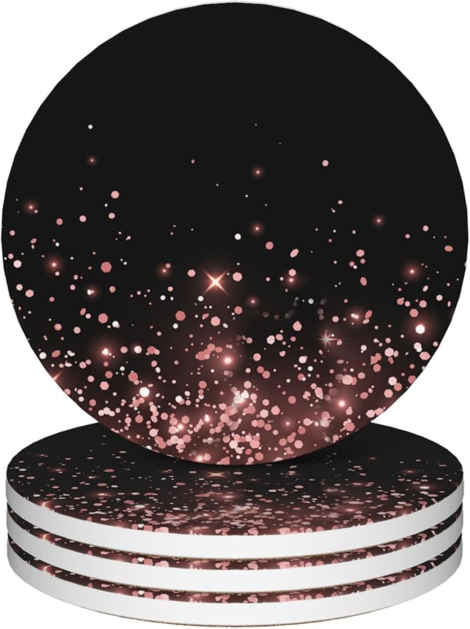 Coasters for Drinks,Rose Gold Glitter Absorbent Coaster Set of 4 with Cork Base,Ceramic Drink Coasters for Cold Drinks Wine Glasses Cups Mugs,Housewarming Gifts for Home Decor