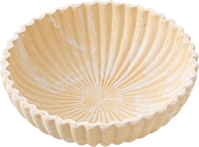 Large Decorative Fruit Bowl for Kitchen Counter, Travertine Stone Look Modern Minimalist Snack Candy Bowl for Table Centerpiece Decor, Home, Office, Hotel, Entryway (Yellow)