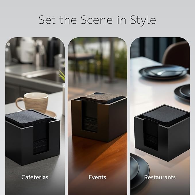Restaurantware 5.5 x 4 Inch Cocktail Napkin Holder 1 Square Flat Napkin Holder - For Bars Kitchen Tables or Countertops Sturdy Black Bamboo Tissue Napkin Holder Dining Room Decor