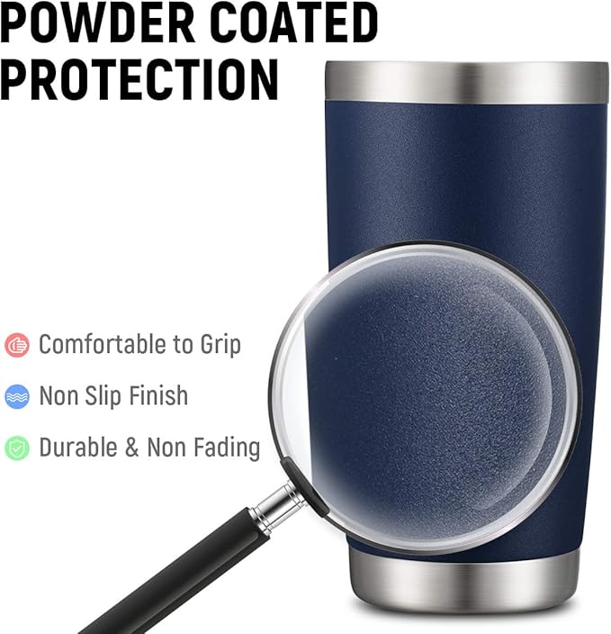 COMOOO 20oz Stainless Steel Navy Tumbler Bulk with Lid and Straw Insulated Coffee Tumbler Cup Double Wall Vacuum Travel Mug for Cold Drinks and Hot Beverage (Navy, 4 Pack)