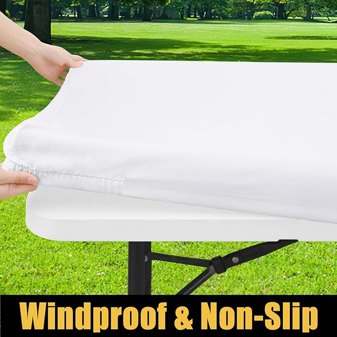 Smiry Rectangle Picnic Table Cloth, Waterproof Elastic Fitted Tablecloths for 4 Foot Tables, Washable Polyester Table Cover for Camping, Indoor and Outdoor (White, 24"x48")