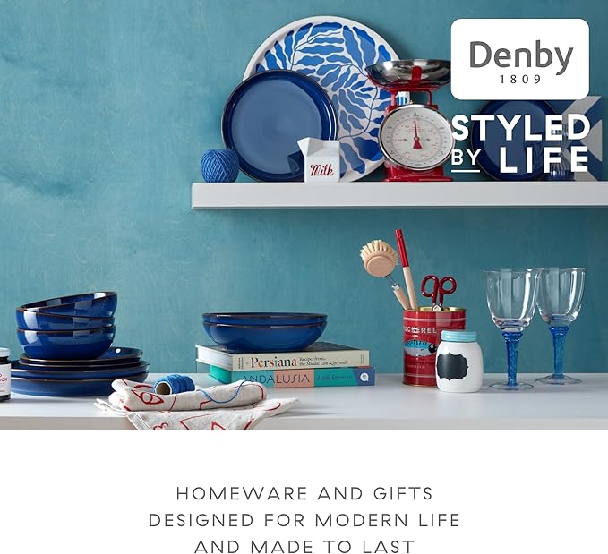 Denby Imperial Set of 4 Coupe Dinner Plate Set, One size, cobalt blue