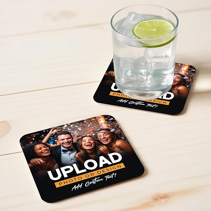 40 Pack Personalized Drink Coasters, Custom Cardboard Coasters with Photo and Text, Design Your Own Coaster for Events, Parties, Bars, and Unique Gifts, 3.95" Round, Design 7