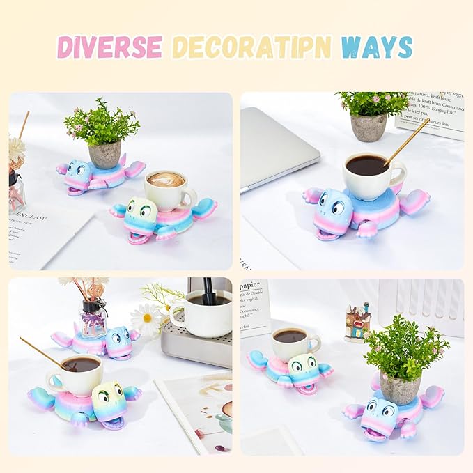 3D Printed Funny Turtle Coasters - Colorful Wacky Turtle Coaster Stress Relief Toys, Desktop Decorations for Home, Office, Party, One Piece (Elegant Iridescent)