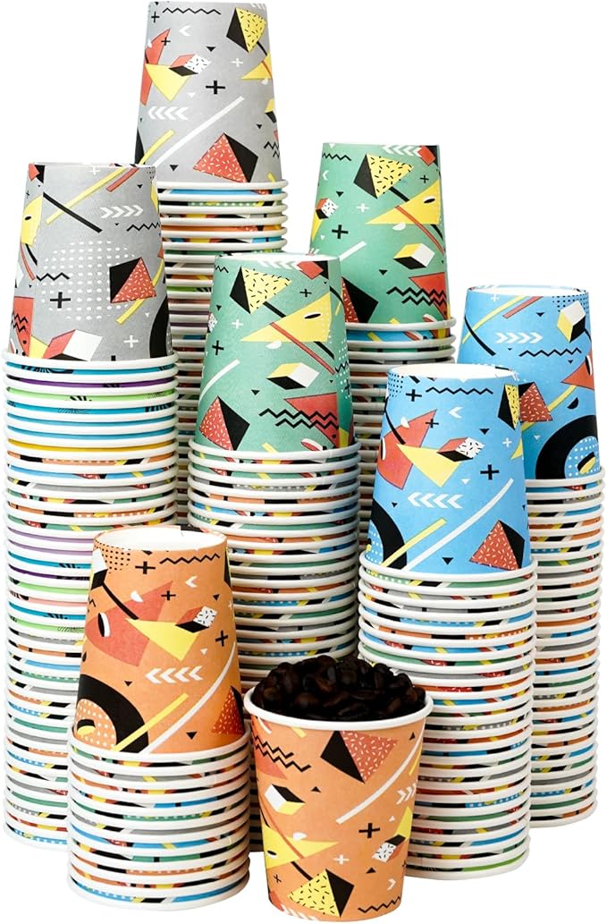 500 Pack 5oz Disposable Paper Cups, Mini Colorful Small Mouthwash Cups, for Parties, Picnics, Barbecues, Travel and Events, Polygon