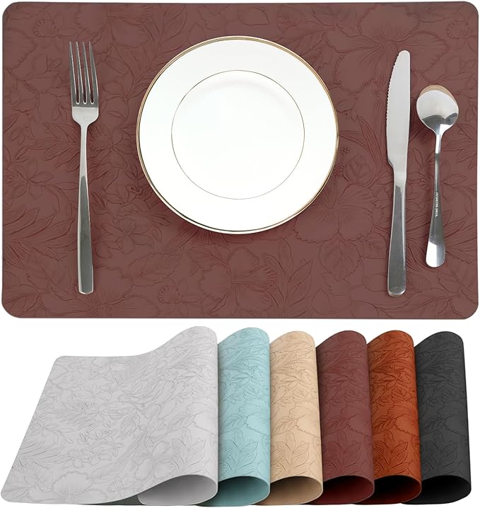 SolaraDawn Faux Leather Placemats Set of 4 Dark Burgundy for Christmas & Valentine's Day, 17" × 12" Waterproof & Heat-Resistant Dining Place Mats, Easy Wash Clean, Wipeable & Anti-Slip Table Mats