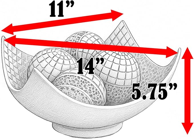 Seraphic 5pc Scoop Bowl Table Centerpieces for Dining Room, Large Decorative Bowls for Coffee Table Decor, Kitchen, Orbs/Balls Included, 14" diagonal. 11" wide and 5.75" tall, White