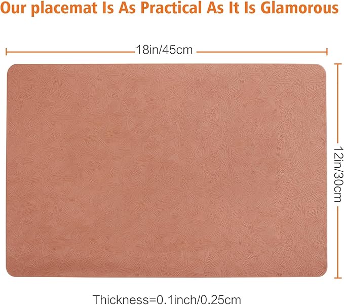 Vinyl Placemats Set of 8 Heat Resistant Easy Clean Non-Slip Place Mats for Dining Table. Faux Leather Waterproof Stain Resistant Wipeable Washable PU Table Mats(8, Coral)