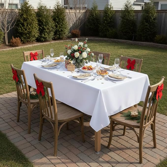sancua Rectangle Tablecloth - 54 x 108 Inch - Stain and Wrinkle Resistant Washable Polyester Table Cloth, Decorative Fabric Table Cover for Dining Tables, Buffet Parties and Camping, White
