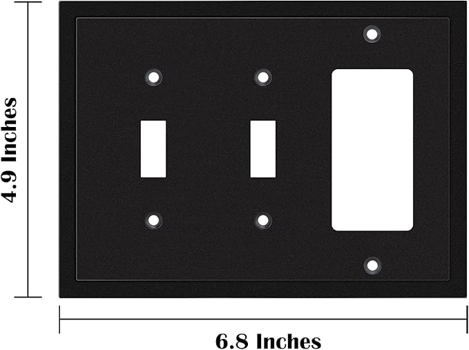 Henne Bery Modern Edge Decorative Wall Plate Switch Plate Outlet Cover, Durable Solid Zinc Alloy (Double Toggle/Single Decorator, Matte Black)