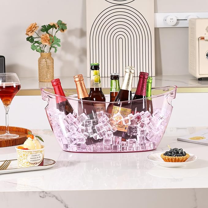 Ice Bucket 2 PCS, Ice Buckets for Parties, Mimosa Bar Supplies Beverage Tub for Valentine's Day Champagne Beer Sparkling Wine Cocktails（5.5L）Extra Large Model (pink) 16.5 * 7.3 * 6.8inch