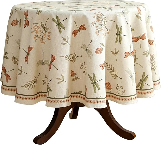 ISAENNE Designer Floral Linen Small Round Tablecloth,French Off White Elegant Table Cloth,Washable Home Decor Tablecloths for Dining Thanksgiving Kitchen Christmas Party,Diameter 55"-Grace B