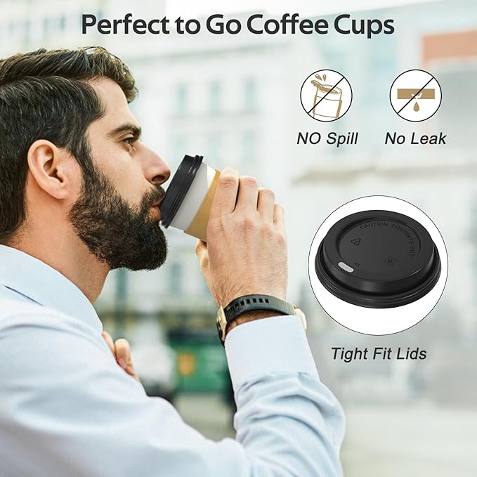 100 Pack 12 oz Disposable Coffee Cups with Lids and Sleeves, Sturdy Thick Paper & Leak-free Insulated to Go Paper Hot Coffee Cups with Sip Lids for Hot & Cold Beverage | with Lids, and Sleeves, Sturdy, Leak-free, Insulated, to Go Coffee Cups
