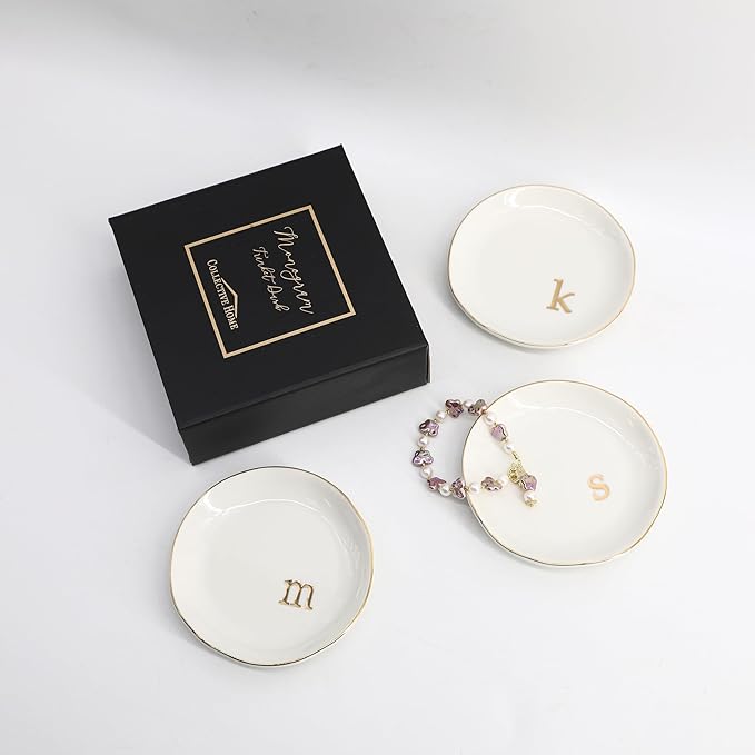 COLLECTIVE HOME - Ceramic Jewelry Tray, Decorative Trinket Dish for Rings Earrings Necklaces Bracelet Watch Keys, Birthday Mother's Day Christmas Gift for Women, 4.75", Glossy (p)