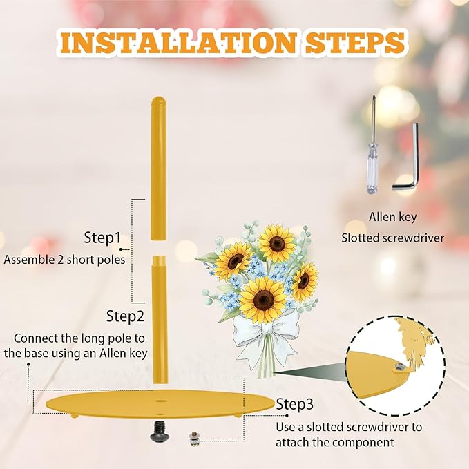 Sunflower Paper Towel Holder, Yellow Countertop Kitchen Decor Indoor with Round Base, Sunflower Lover Gift, Iron Sunflowers Napkin Holder Stand Accessories for Rustic Farmhouse Bathroom Kitchen, 2 PCS