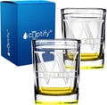 Personalized Glasses Set of 2 Initial and Name 2oz Yellow Bottom Etched Square Shot Glass Engraved with Custom Text Birthday Gift for Men and Women