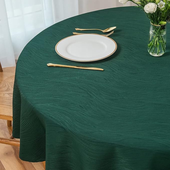 maxmill Round Swirl Design Tablecloth Waterproof Spillproof Wrinkle Free Table Cloth, Kitchen Dinning Circular Tabletop Decoration, Fabric Table Cover for Christmas Parties, 70 Inch, Hunter Green