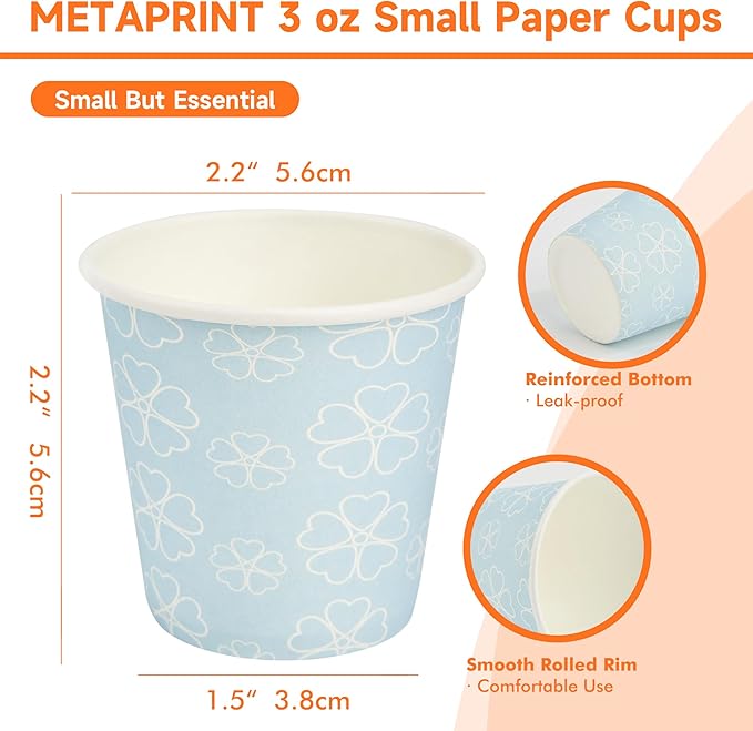 600 Pack 3 oz Bathroom Cups, Disposable Paper Cups with Rolled Rim, Small Paper Mouthwash Cup for Guest Bathrooms, Vanity & Office Use, Mist blue