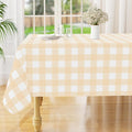 misaya Rectangle Waterproof Vinyl Table Cloth, Buffalo Flannel Backed Tablecloth, Wipeable Plastic Table Cover for Dinner, Kitchen, Outdoor (52" x 70", Beige and White)