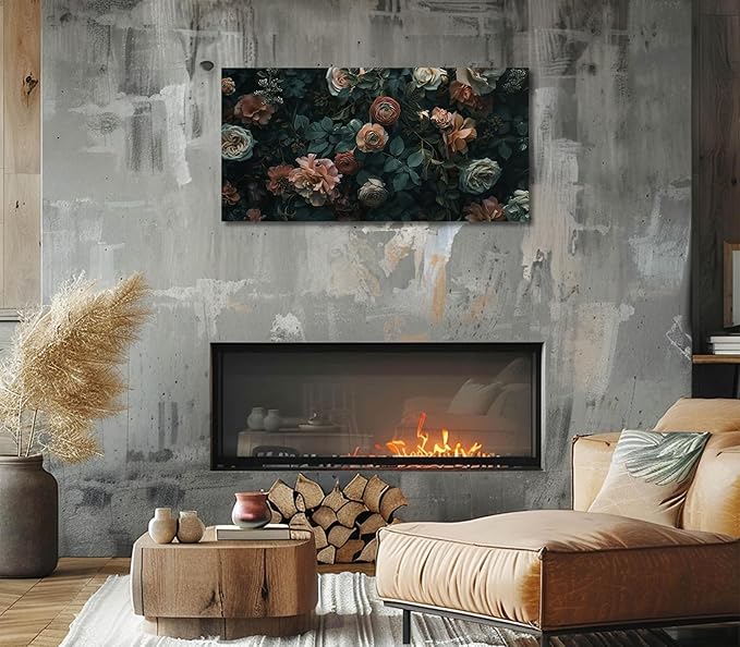 ADJUVANT Wall Art Floral 60"L x 30"W, Dark Hued Vintage Flowers With Lush Foliage Canvas Painting Elegant Blooms Artwork Retro Garden Prints Floral Wall Decor for Living Room Bedroom Study Home Office
