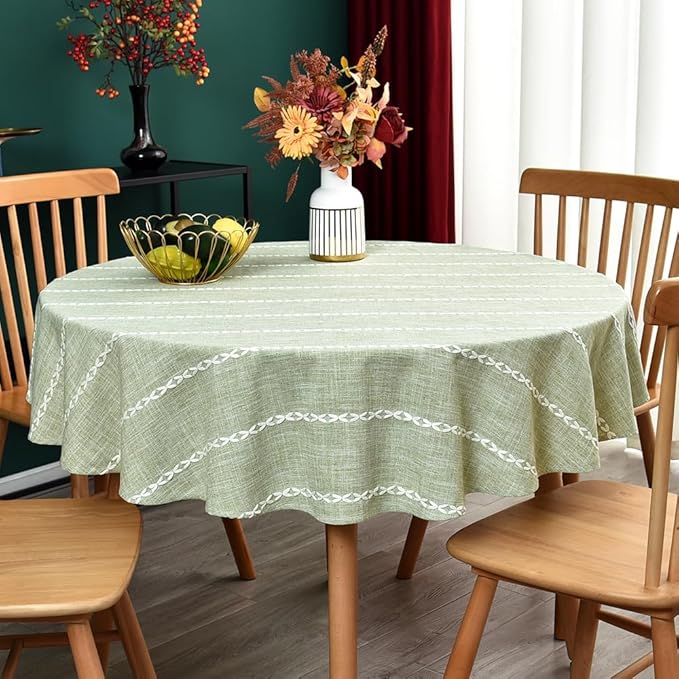 Zobesta Sage Green Table Cloth Round Tablecloth 53 Inch, Cotton Linen Tablecloth Round Dining Table Cove for Party, Holiday, Picnic, Dining, Outdoor,Fall