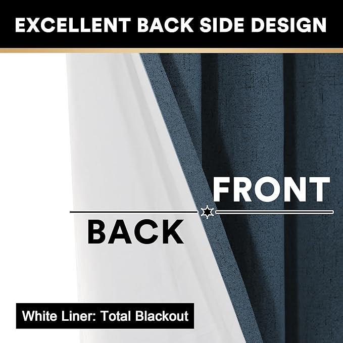PrinceDeco 100% Blackout Curtains for Bedroom Sliding Door Curtain for Living Room Blackout Curtains 96 Inches Long Thermal Insulated Treatment Sliding Glass Door Insulation,W100 X L96 Inch,Navy