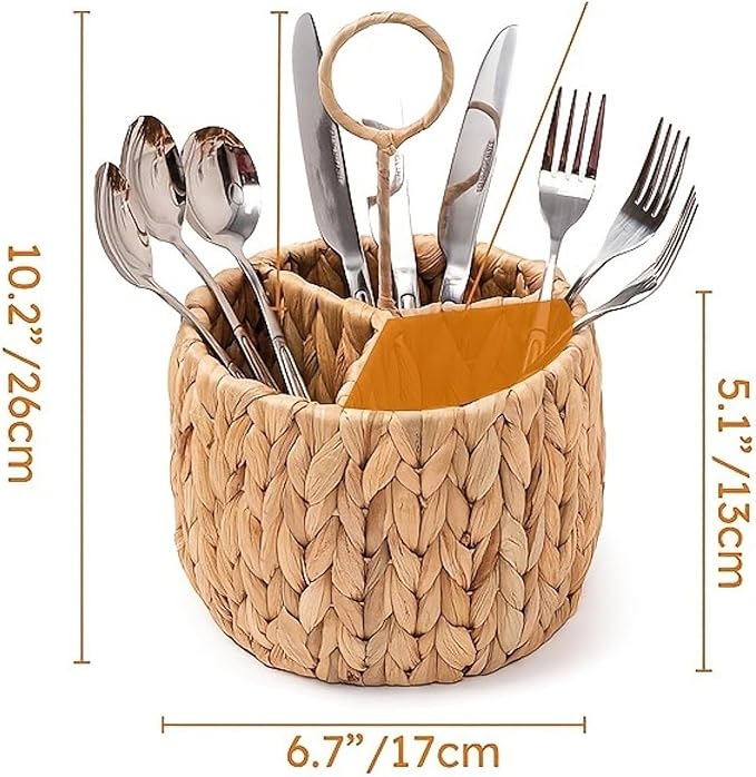 Wicker Flatware Organizer Water Hyacinth Cutlery Holder for Forks Party
