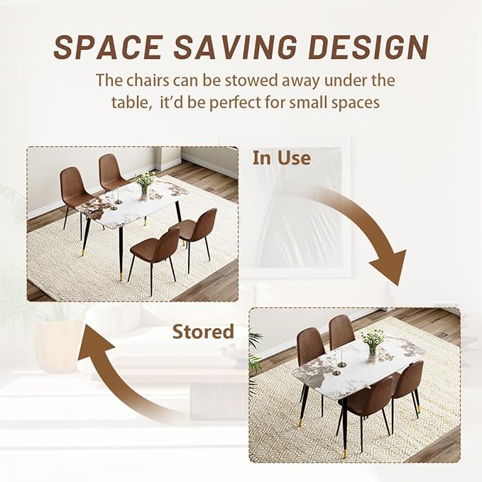 Small Dining Table Set for 4, Dining Room Table Set for 4, Sintered Stone Kitchen Table Top and Modern Chairs Set of 4 for Kitchen Dining Room, Small Space