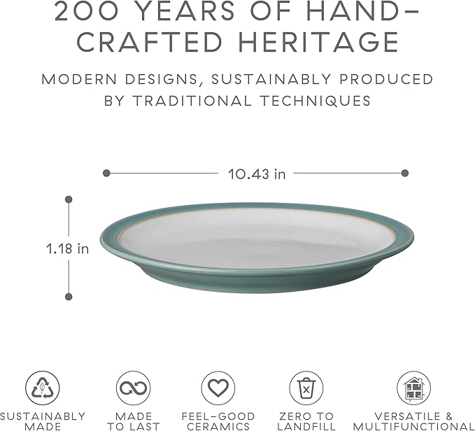 Denby - Elements Fern Green Dinner Plates Set of 4 - Contemporary Design - Ceramic Stoneware Tableware - Dishwasher & Microwave Safe - Scratch Resistant - 10.4in Large Everyday Dinnerware Plates
