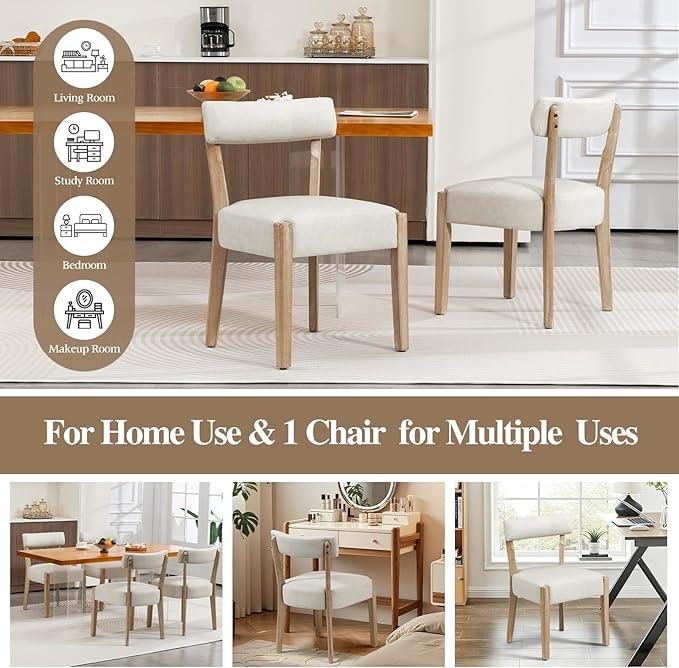 Modern Dining Chairs Set of 6 – Mid-Century Modern Faux Leather Upholstered Kitchen & Dining Room Chairs with Curved Back, Oversized Rounded Seat, Sturdy Wood Frame, Beige