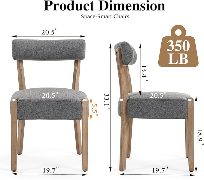 Dining Chairs Set of 6,Mid Century Modern Dining Chair Set - Linen Upholstered Low Back Kitchen & Dining Room Chairs with Woven Design,Grey Fabric